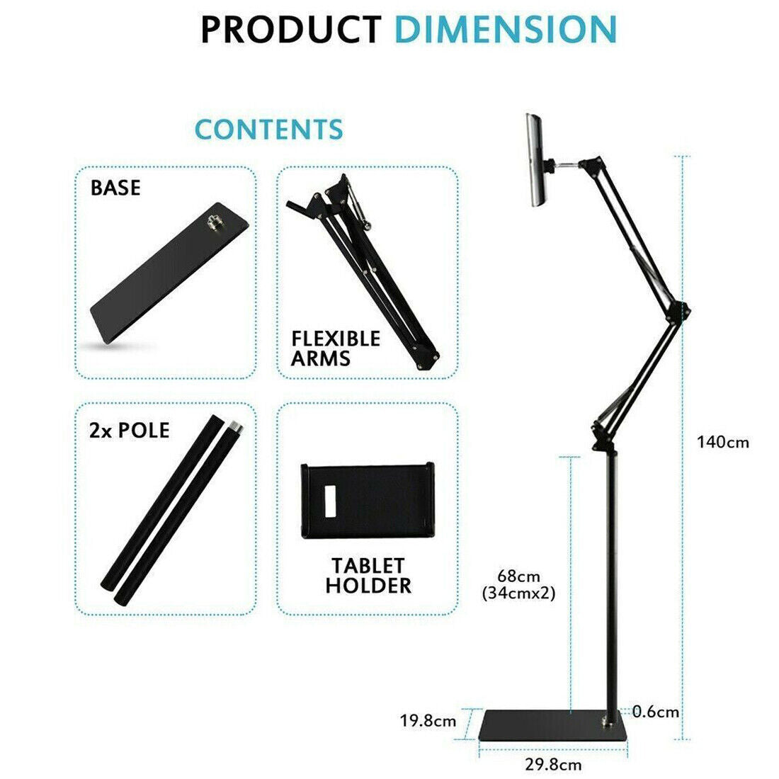 Universal 360 Adjustable Floor Stand Holder For Tablet IPad Phone 3.5 11in